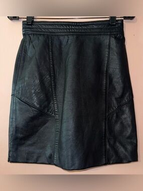 Vintage Brass Plum Nordstrom Black Genuine Leather Knee Length Skirt Size 7